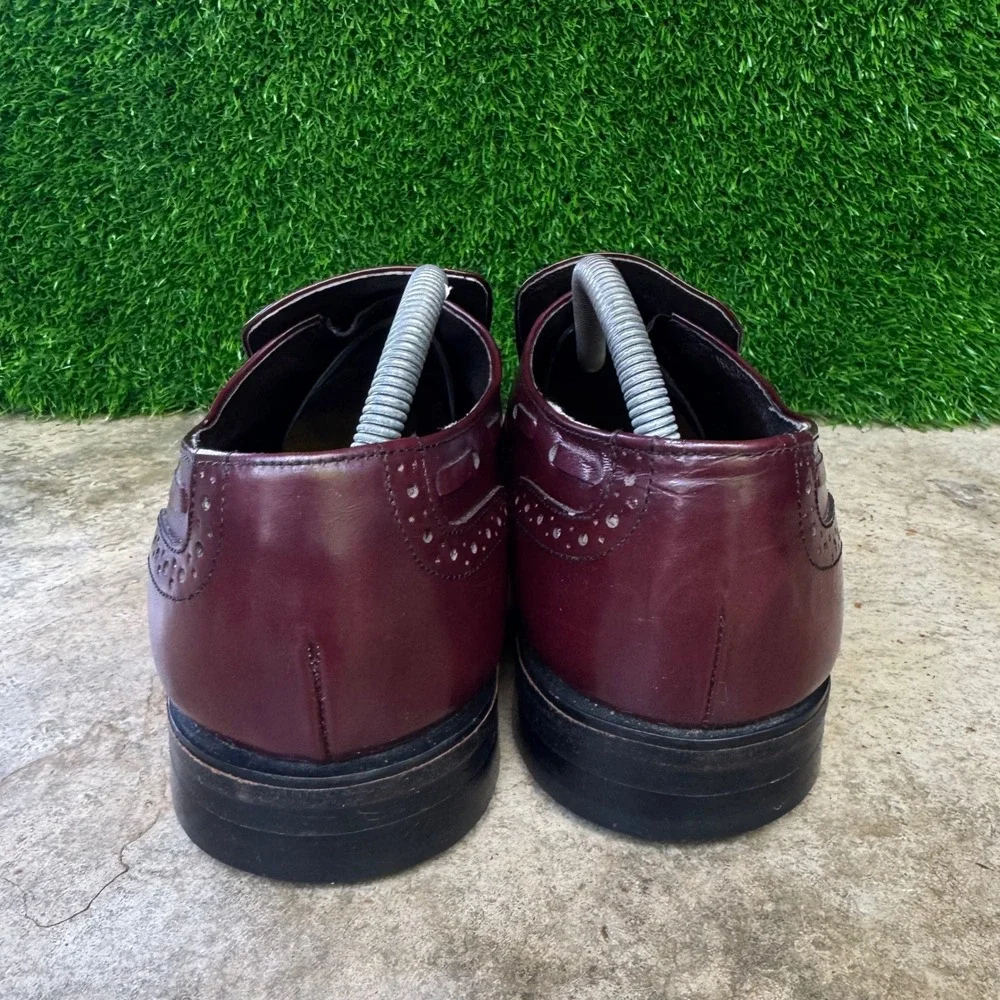 Vintage 90s OAKRIDGE Tassel Loafers Wingtip Brogue Dress Shoes Burgundy 9